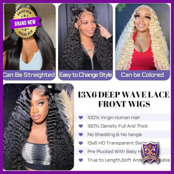 13x6 HD Lace Front Human Hair Wig Deep Wave 180% Density Glueless main image 5